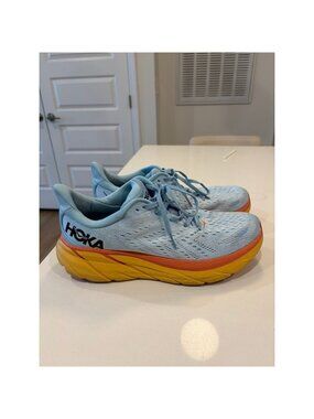 Hoka One one Clifton 8 womens Running Shoes Blue Orange size 10.5 D